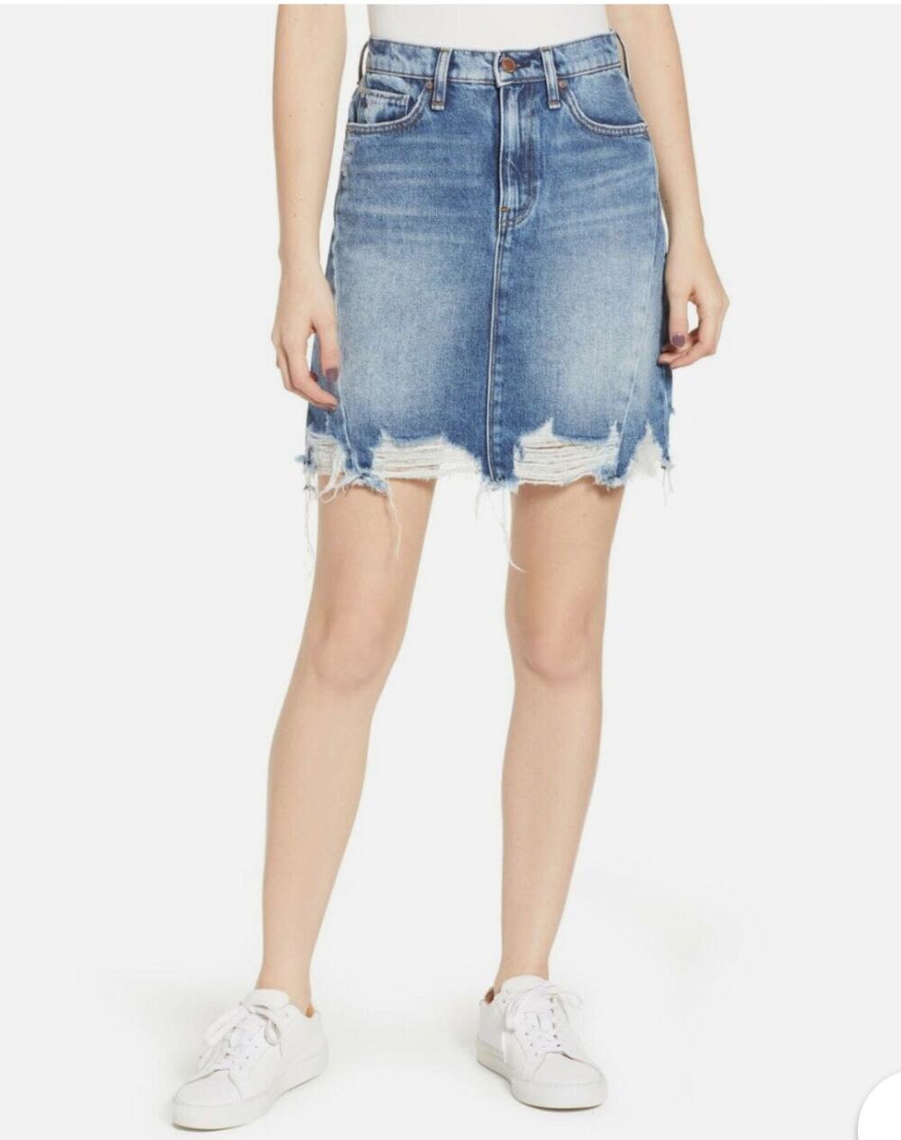 HUDSON Lulu Jean Skirt Size 26 Blue Denim Distressed Oves Wash 100% Cotton Fray